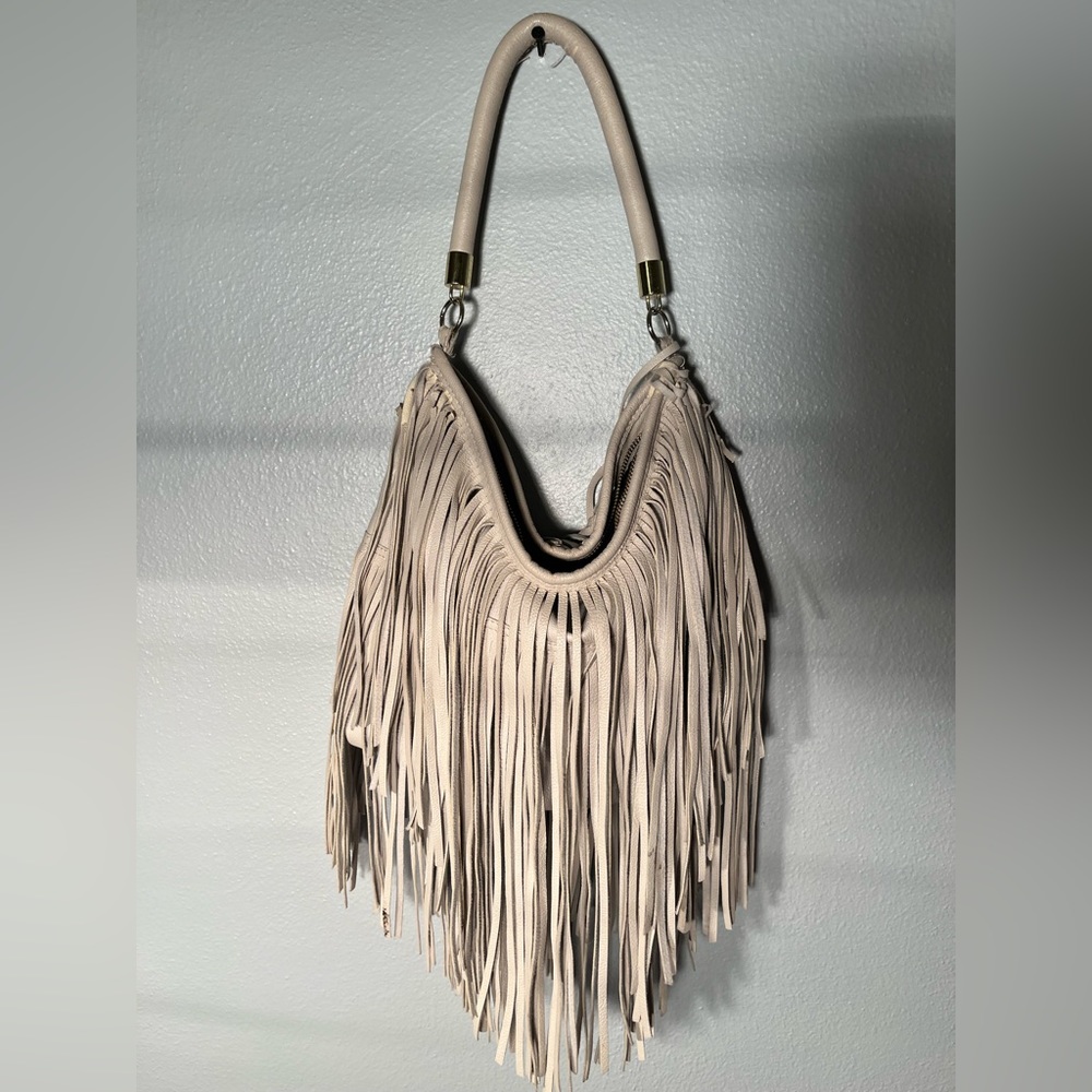 H&M Western Off-White Hobo Fringe Faux Leather Purse Handbag